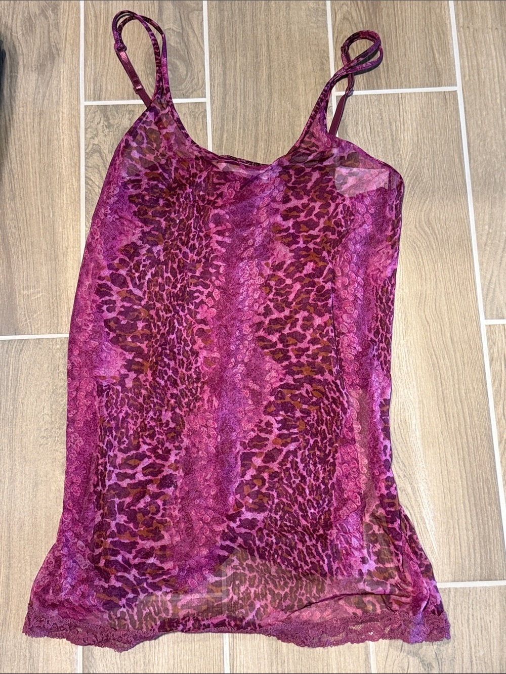 Vintage Victoria's Secret Pink & Magenta Leopard-Print Slip Chemise